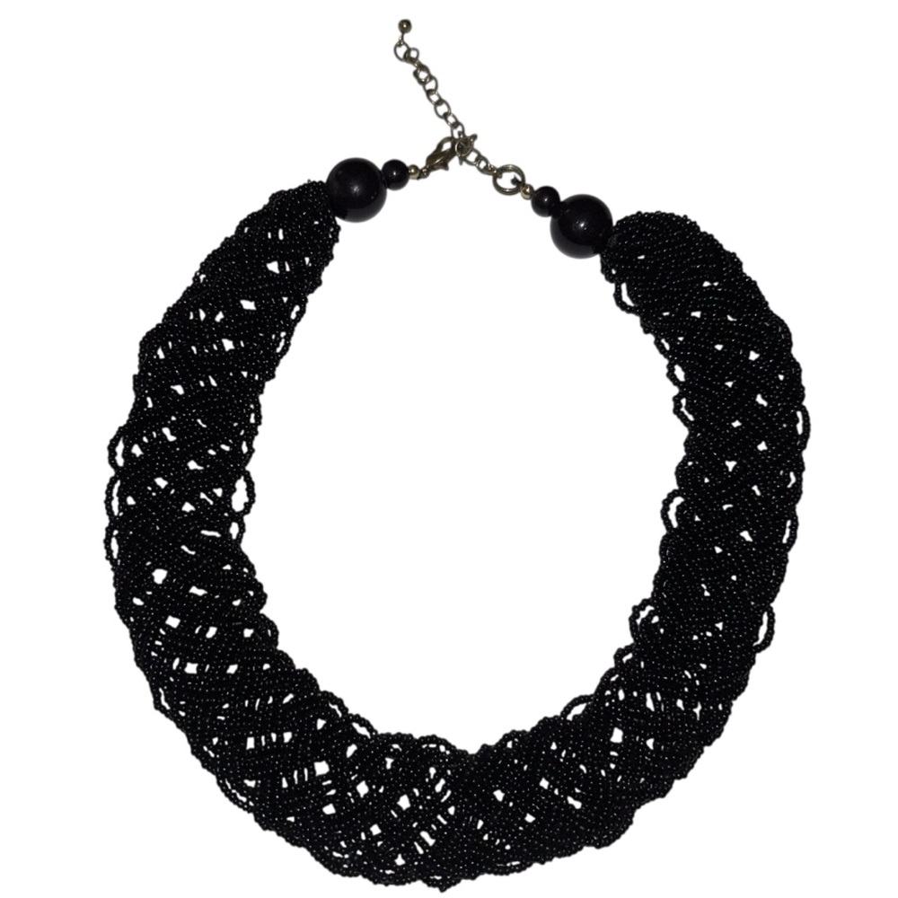 BLACK SEED BEAD BRAIDED NECKLACE
